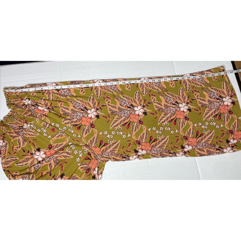 Women's Wide Leg Palazzo Flowy Pants Boho Size L Olive Green Floral Tropical - Picture 13 of 14